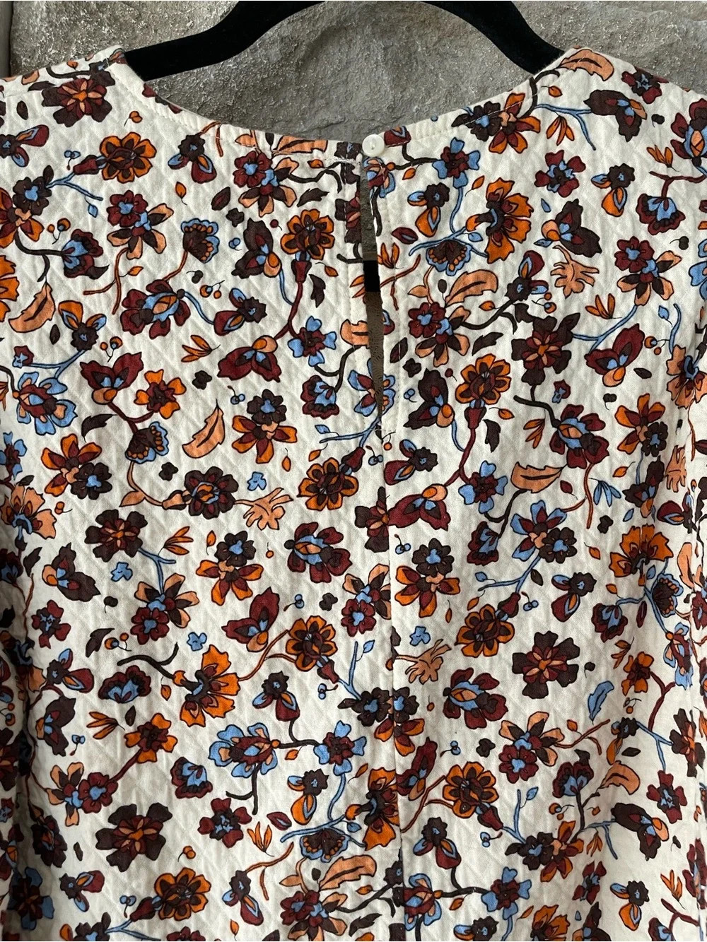 Zara Cream Floral Puff-Sleeve Top with Blue & Brown Accents